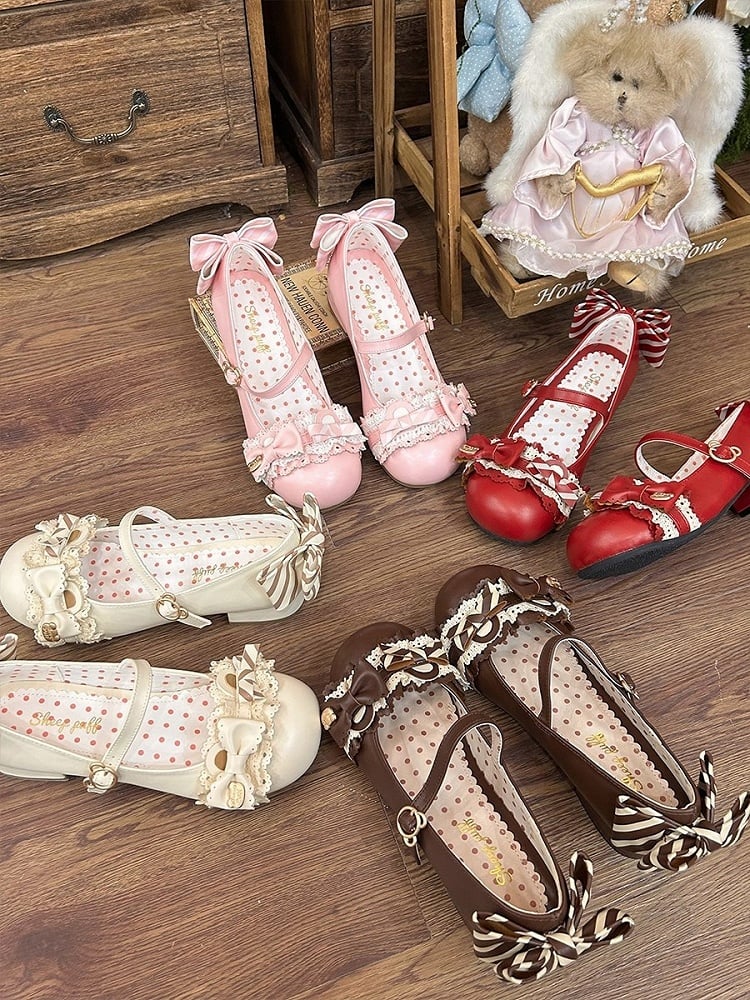 Mary Accents Janes Ear Pink Low-heel - Sweet PU Bear Lolita