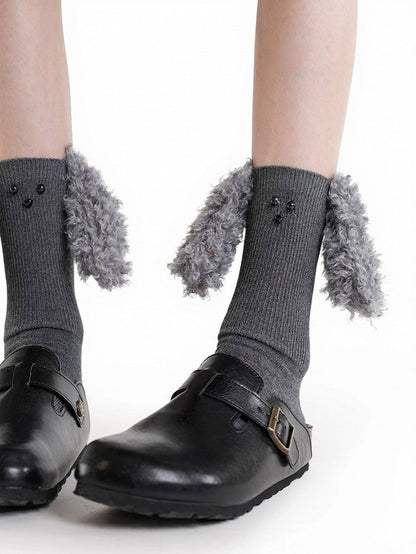 Ribbed Ankle Socks with Plush Dog Ears - ModaSwings
