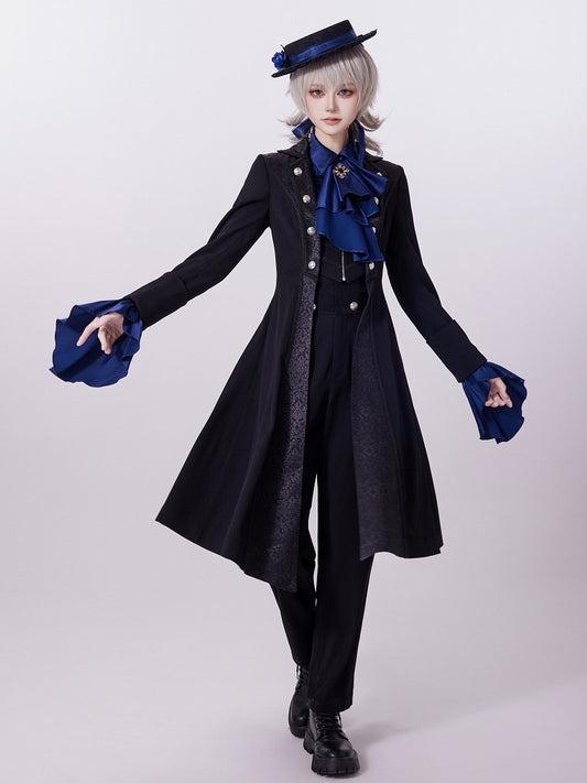 Black Zip Jacket with Jacquard Placket and Lace-Up Back Cutout - DevilInspired Exclusive Collection
