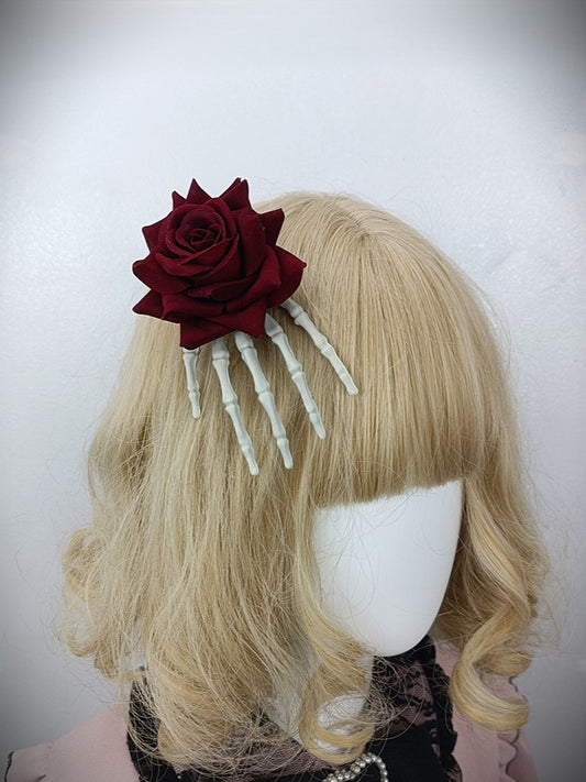 Hairclip Rose Skeleton Claw Red