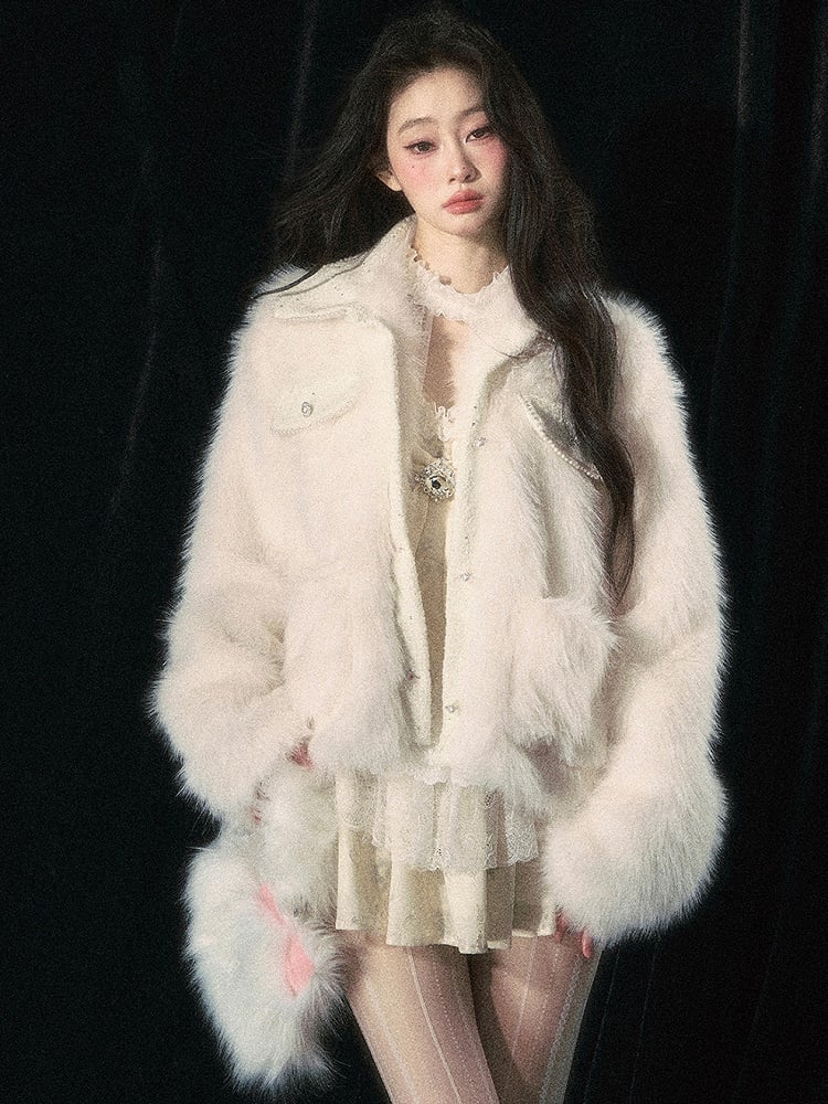 Beige Kunstpelzjacke