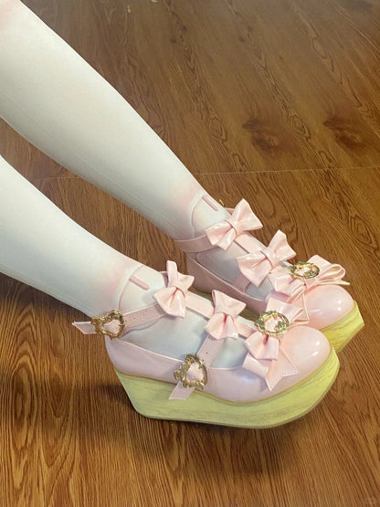 Lolita Light Bow with Shoes Snap Details Pink Hime Heart