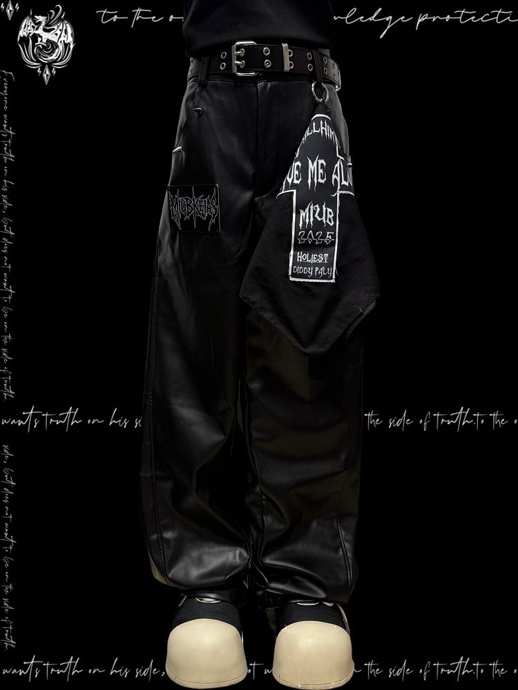 Black Pants Cut Letter Straight-leg Applique Punk
