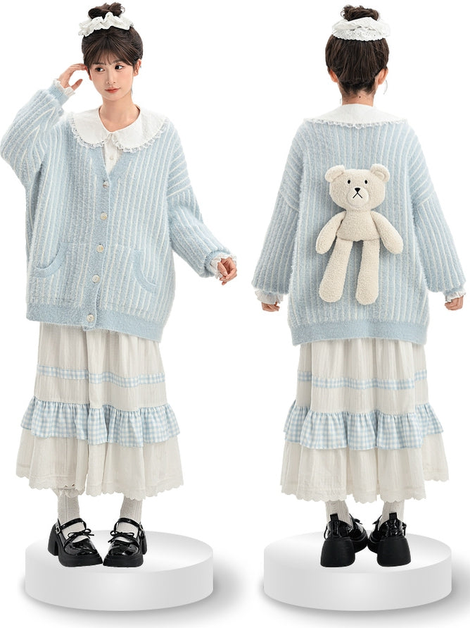 ホワイトハイウエストレーストリムスウィートスカートチェック柄パッチワーク