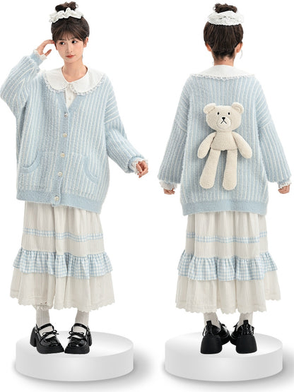 ホワイトハイウエストレーストリムスウィートスカートチェック柄パッチワーク