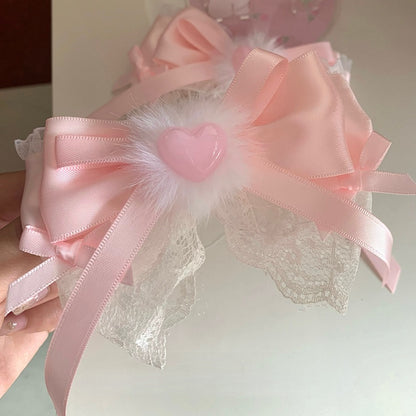 Trim Pink Hairclip Bowknot Sweet Lace Lolita