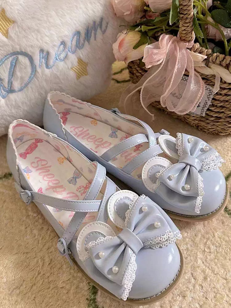 Ear Crisscross Beaded Decorated Design Top Blue Bow at Bunny