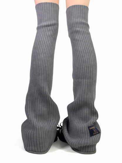 オフホワイト/グレー/ブラック ニット オーバーニー レッグウォーマー LW059