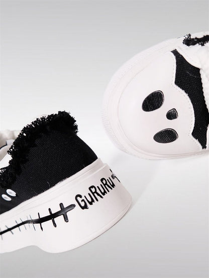 Sneakers Cute Black Ghost Platform Canvas and White