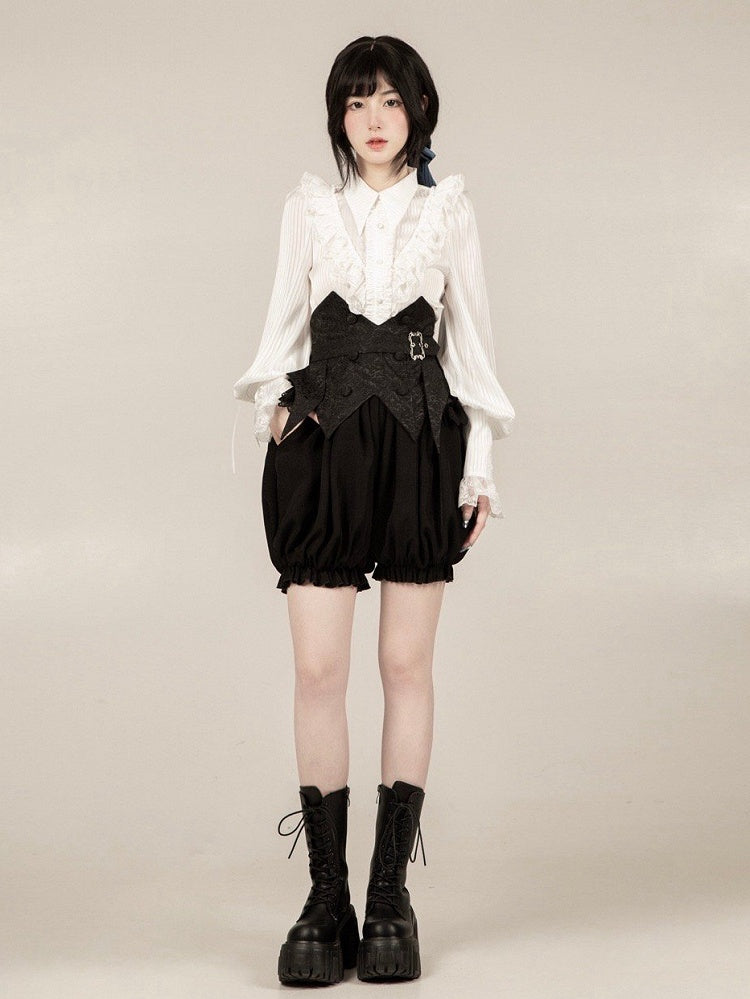 ストラップ付きブルー - ブラックブルマー王子ボウタイボーンセットベルトコルセットショーツロリータ+ゴシック