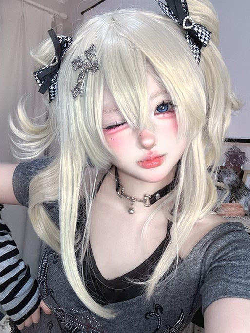 Pony Pferdeschwänze Zwei Perücken Klaue Wellig + Clips Blond Mit