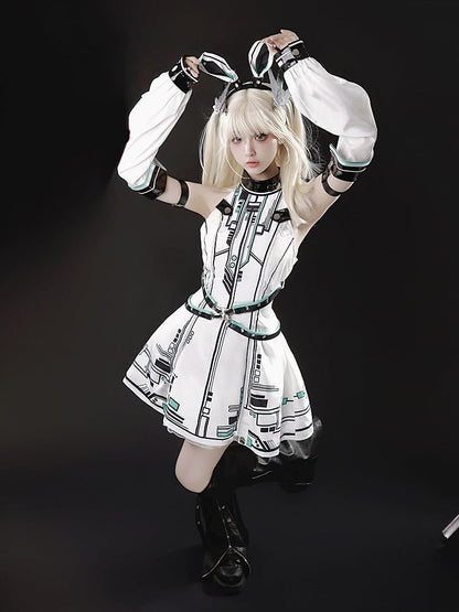 Bunny Sleeves KC Kleid Techwear Neckholder Urban Cyberpunk Weiß + Ohren