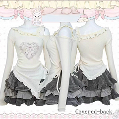 Sleeve Cutout Long Knit Beige Shoulder Top Neckline Asymmetric Backless/Covered-Back with and