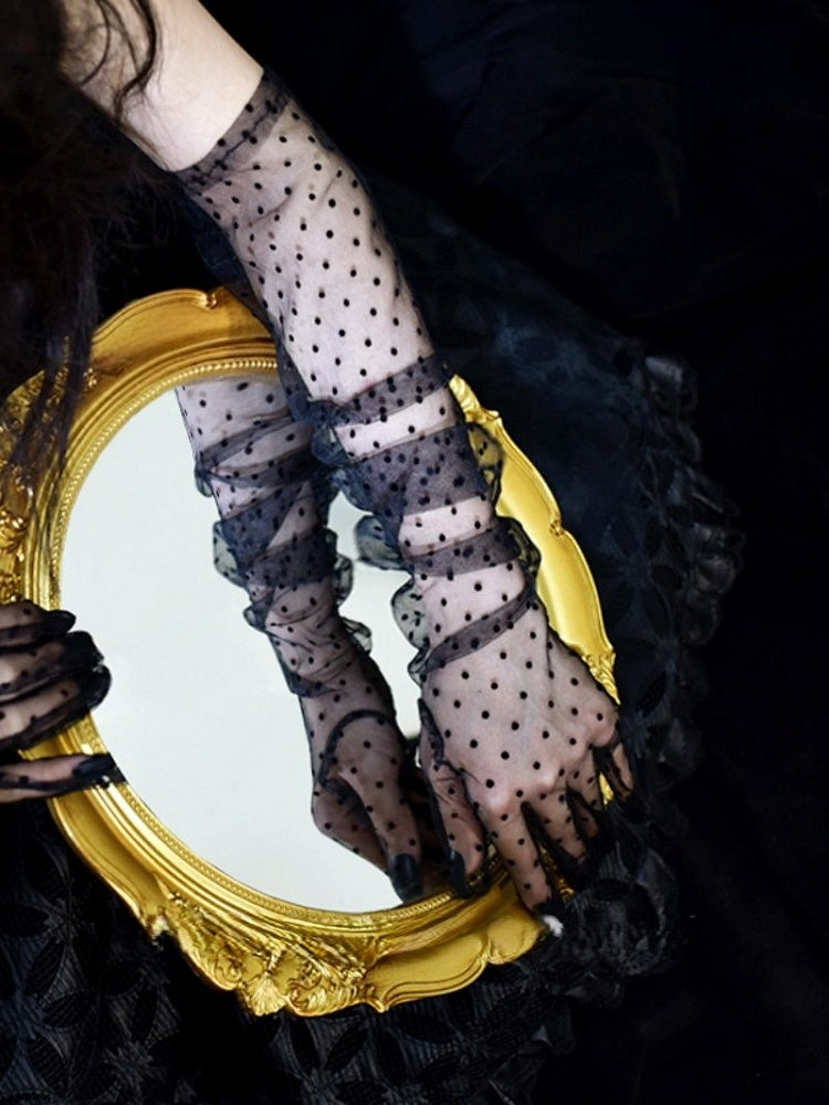 Long Black/White Lace Gloves Dot