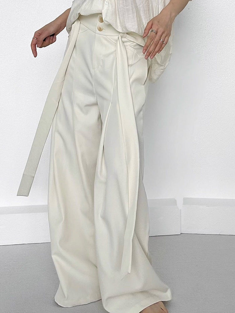 Apricot Ouji Pants with Lolita Design Wide-Leg High-waisted