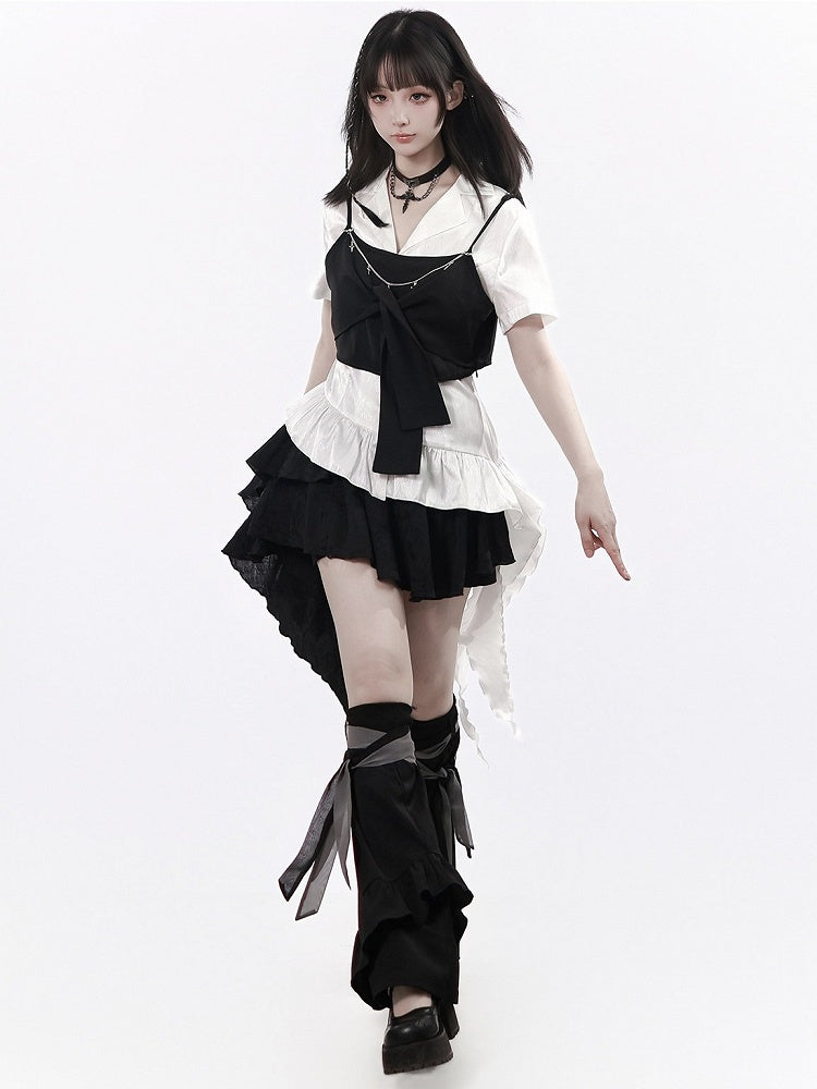 Black Asymmetric Skirt with Built-in Shorts - PINK SAVIOR