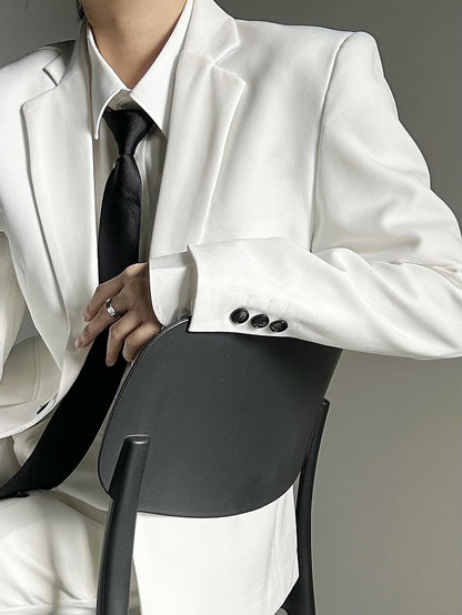 Unisex Lolita Lapel Notched with Ouji Buttons Blazer White Black Cuffs