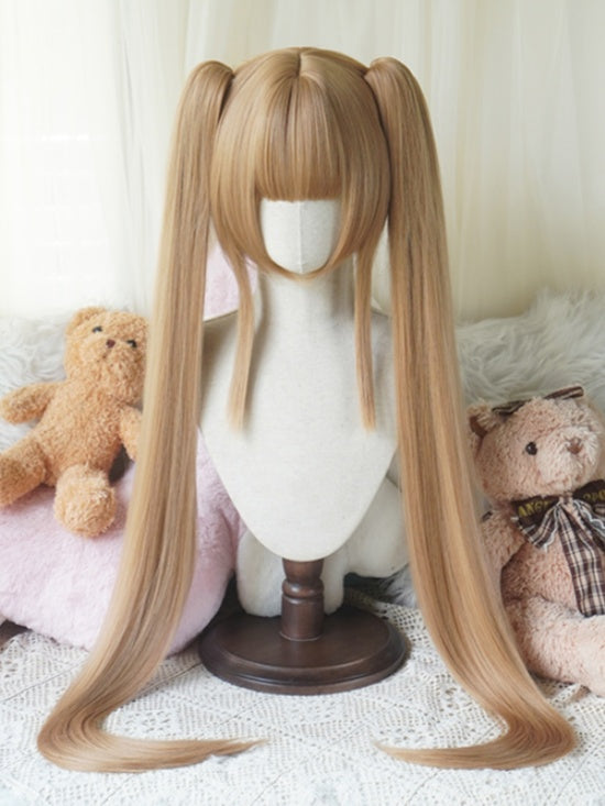 Blonde Bob-Kurzhaarperücke mit Pony und doppelten, geraden Pferdeschwanzklammern