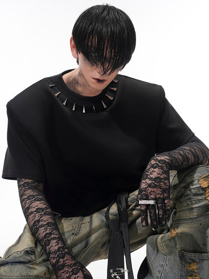 Studded T-shirt Shoulder Men Black for Padding Design with