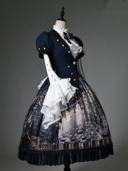 パフカラー スプリットテールスリーブ ブレザー ショート ブルー トップス ダーク