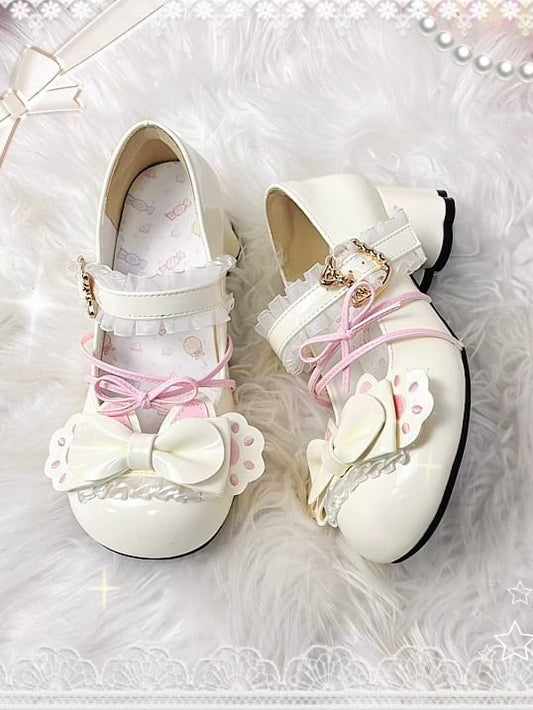 in Mid-heeled Shoes Design Sweet Bow Cat-paw Decor Round-toe Lolita