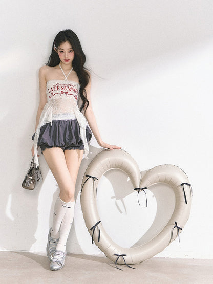 トップス ホワイト アシンメトリー レースヘム ホルターネック