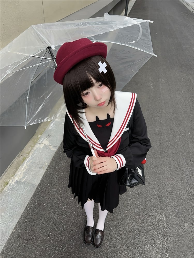 Black Little Devil Sailor Collar Pleated Skirt JK Uniform Dress