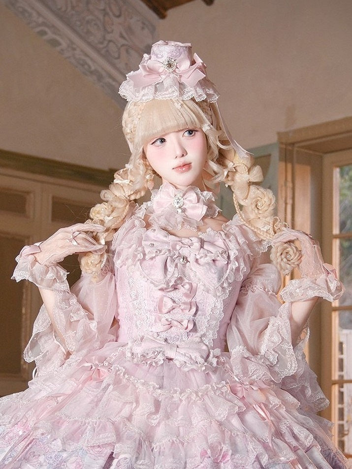 Embellished and Lolita Bow Pink Lace Mini Hat