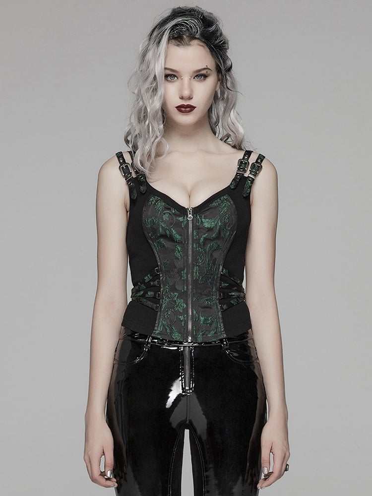 Black Steampunk Green Jacquard Waistcoat