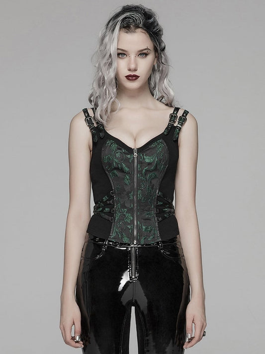 Black Steampunk Green Jacquard Waistcoat