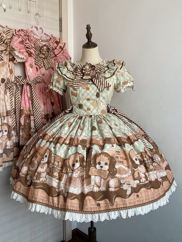 Süßes Lolita-Kleid mit kurzen Ärmeln in Grün von Puppy and Biscuit