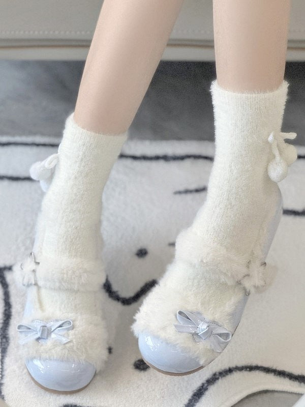 Flats Blue Sweet Heart with Accents Lolita Round-Toe Bow Decor