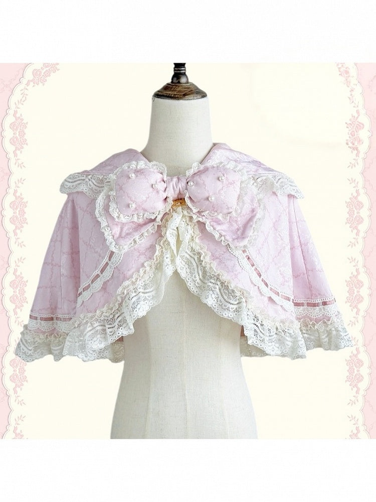 Lolita Cape with Pink Bowknot and Lace Trim - Treasure House