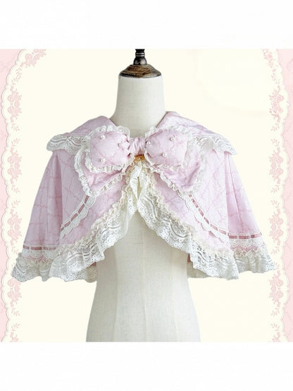 Lolita Cape with Pink Bowknot and Lace Trim - Treasure House