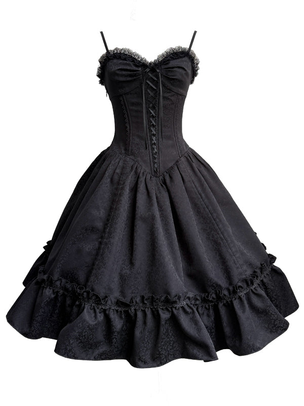 Skirt Lolita Corset Spaghetti Dress Straps Waist Jumper Black Gothic