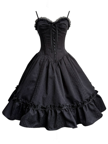 Skirt Lolita Corset Spaghetti Dress Straps Waist Jumper Black Gothic