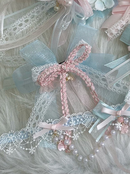 Bow Cherry Hairclip Pink Double-Layer Blue Charm Lolita Blossom