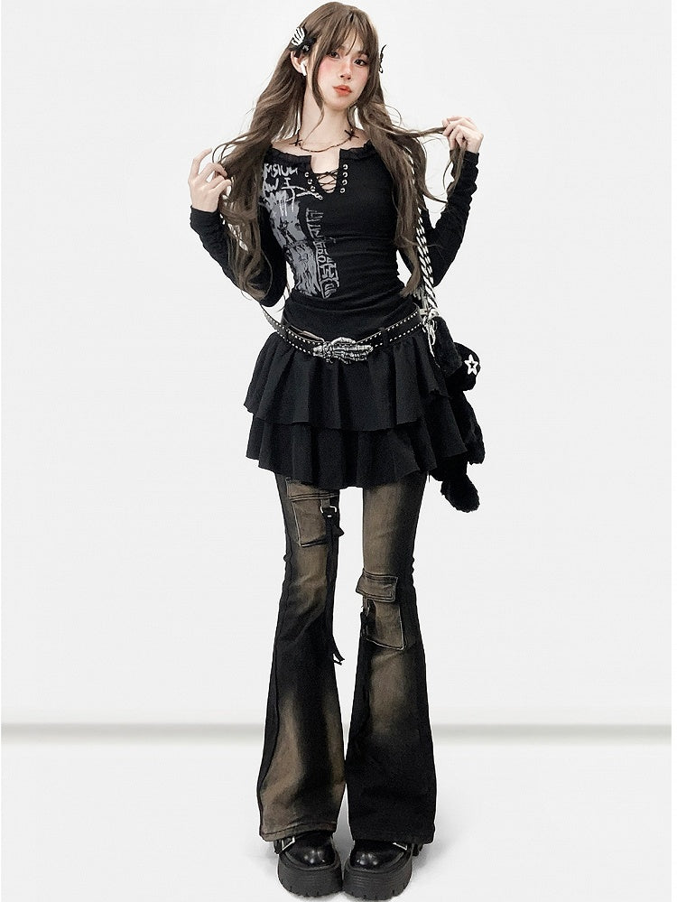 Kleid Schwarz Y2K Print Design