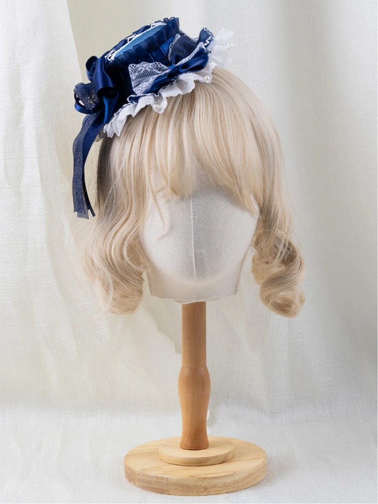Blue Hat Lace Mini Navy Ruffled
