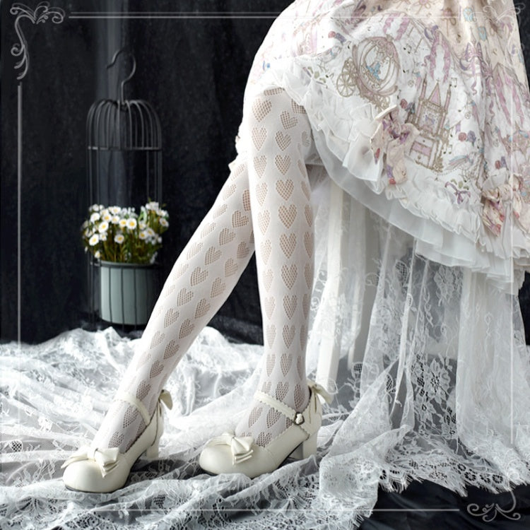 ブラック/ホワイトハート柄タイツ