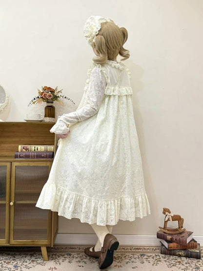 Beige A-line Lace OP Dress - iris de nuit