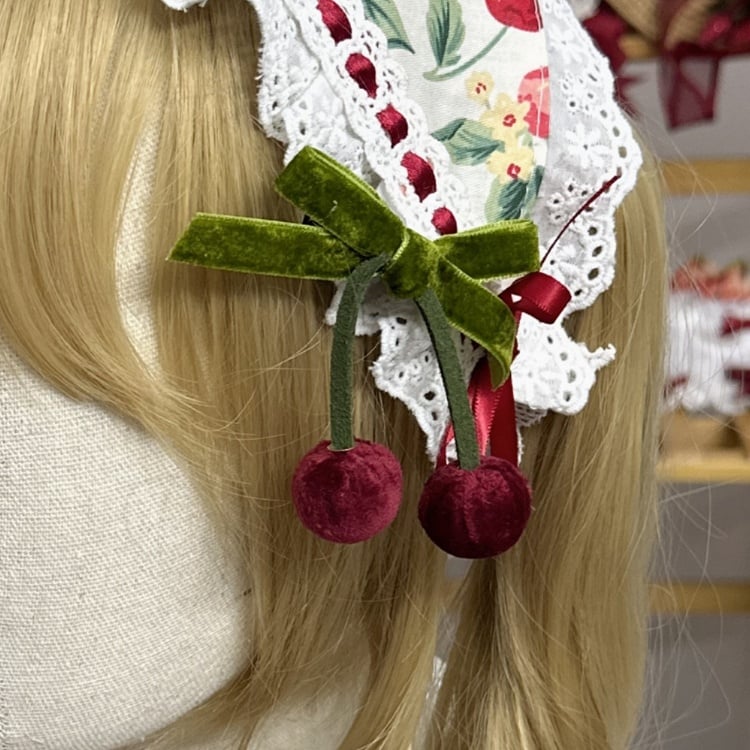 Options Velvet Sweet Hairclip Color Lolita 2 Cherry Bowknot