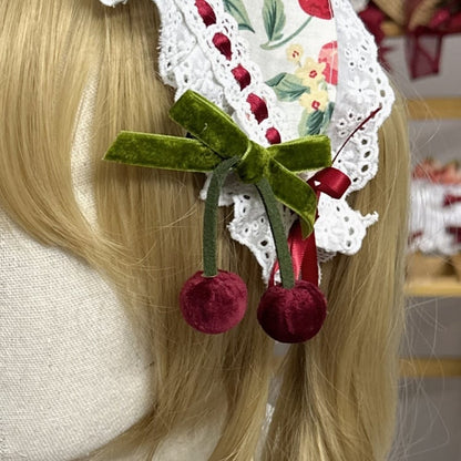 Color Cherry Bowknot Sweet Options Hairclip Lolita Velvet 2