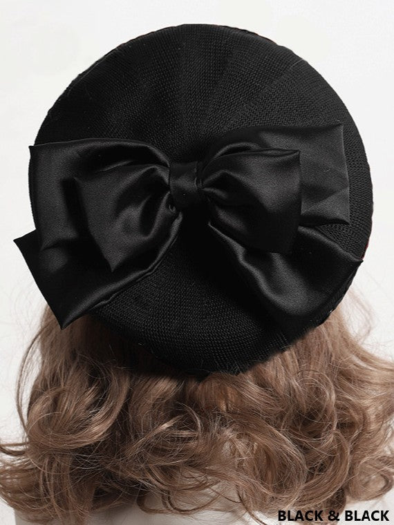 With Bowknot Lolita Color Detachable Options Sweet Beret 18 Large