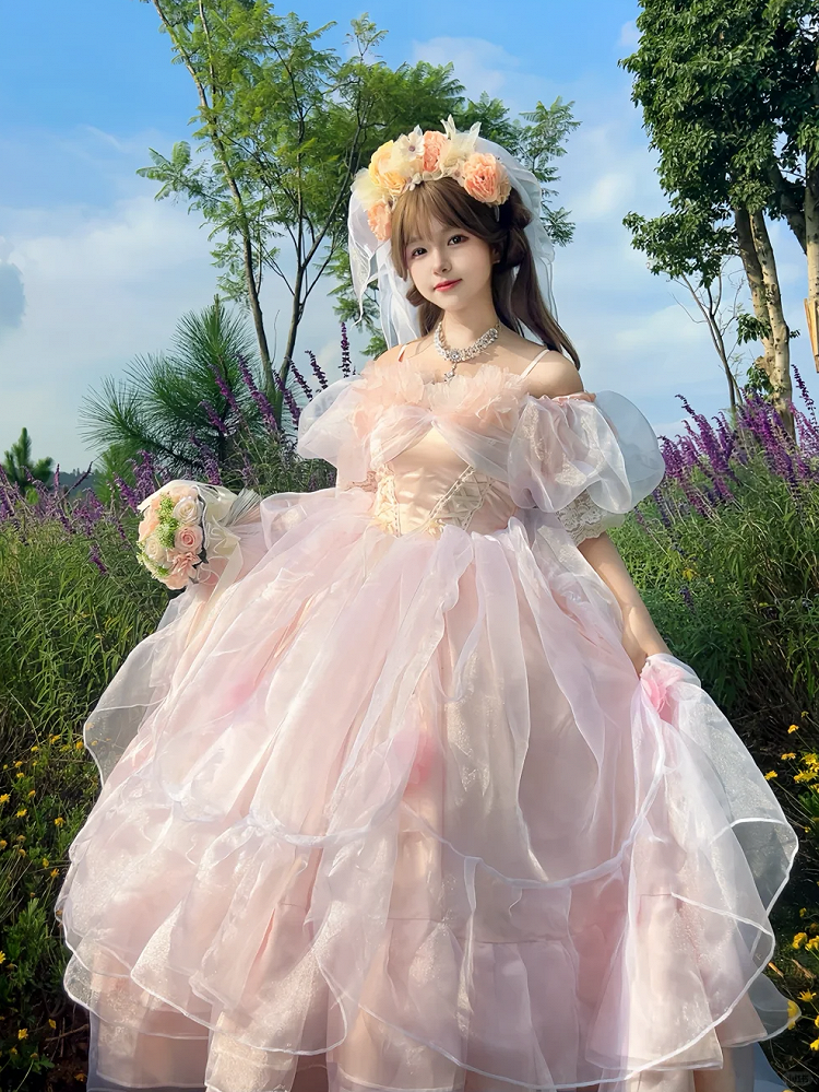 Dress Basque Plus Available Hanayome Waist Pink Lace-up Sizes Hime Gorgeous
