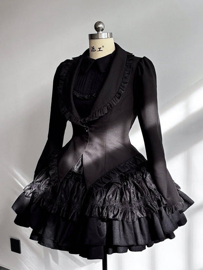Black Gothic Lolita Tiered Ruffle Puffy Skirt