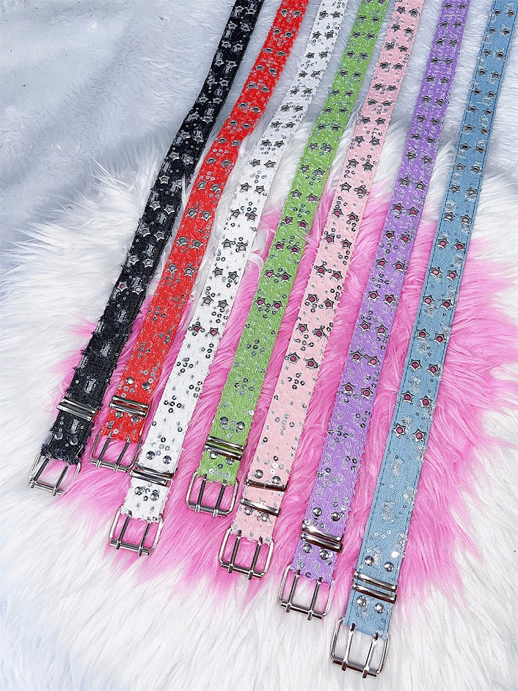 with – Buckles Twin Colors Waist Belt Glitter Punk Stud 7