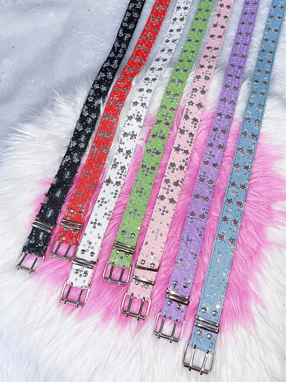 with – Buckles Twin Colors Waist Belt Glitter Punk Stud 7