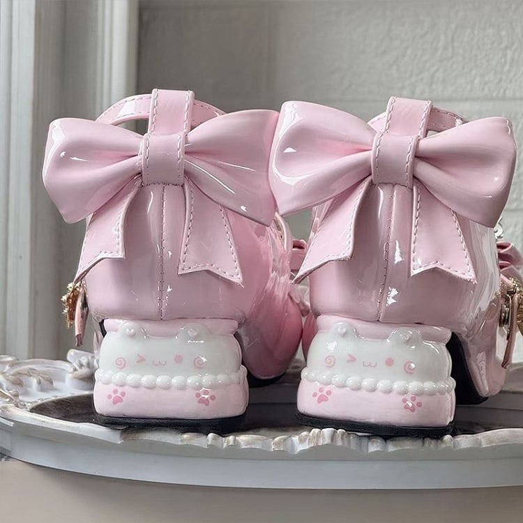 Janes with Mary Bear-shaped Pink Heel Sweet Teddy Layered Bear at Lolita Decor - Bows Top Buckle