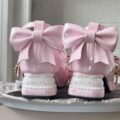 Janes with Mary Bear-shaped Pink Heel Sweet Teddy Layered Bear at Lolita Decor - Bows Top Buckle